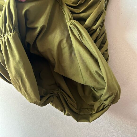 Maygel Coronel Estribo Appliquéd Ruched Stretch-Jersey Mini Dress in Olive Green - Picture 5 of 10